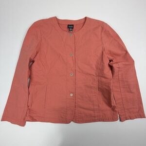 Eileen Fisher Womens Small Coral Pink Textured Cotton Snap Front Jacket RN78121